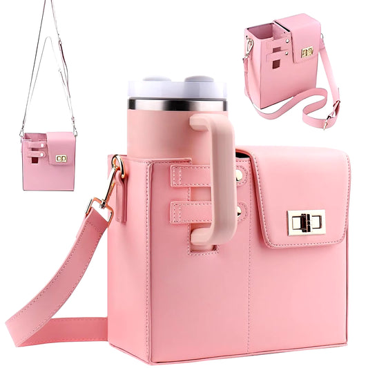 Outdoor Portable Crossbody Water Cup Storage Bag, Multifunctional Leather Water Bottle Holder with Adjustable Shoulder Strap